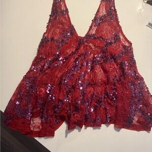 Free People deep red and purple Sequin Lace Tunic